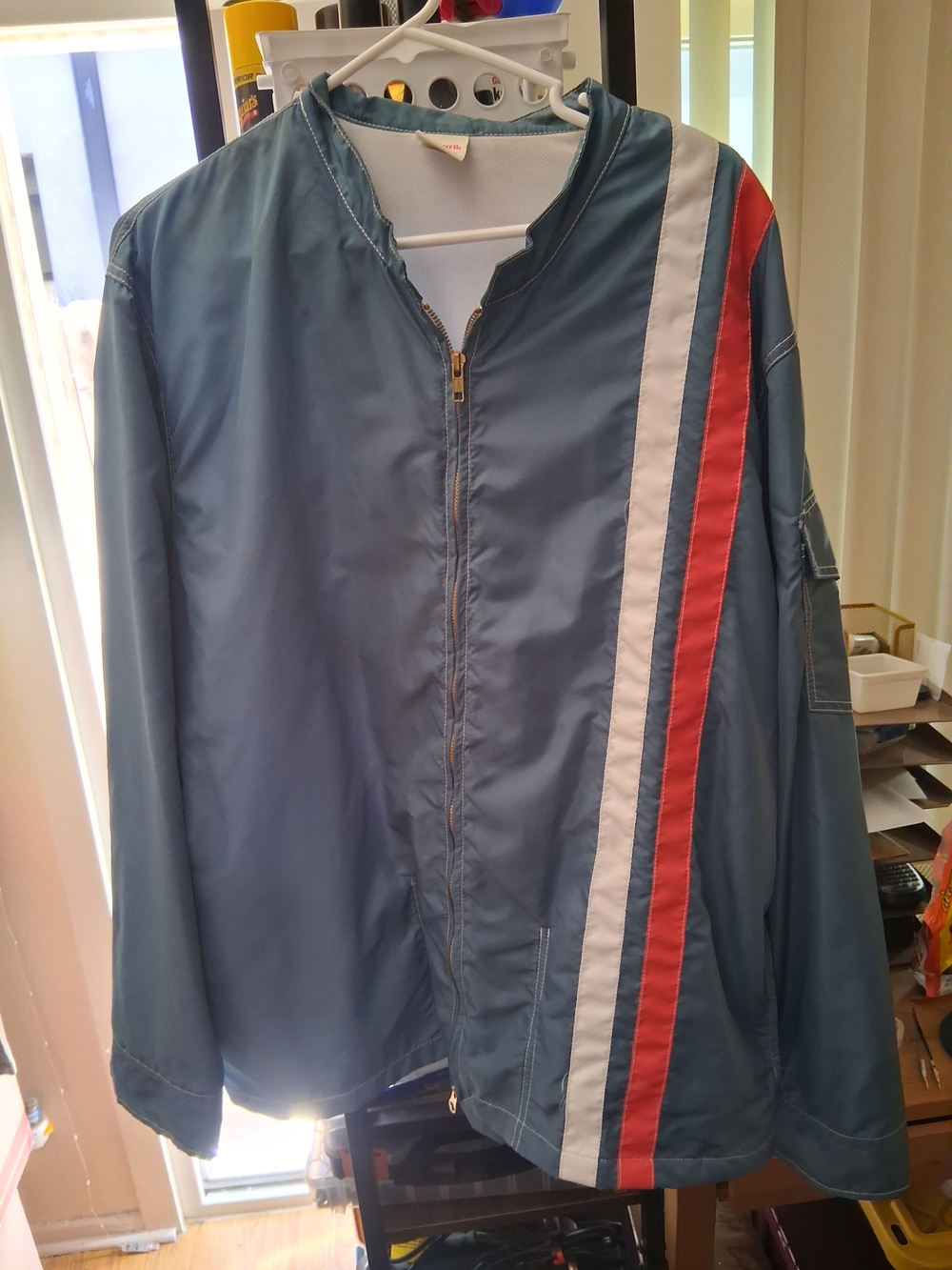 Birdwell Blue Bomber Jacket with Red & White Racing Stripes